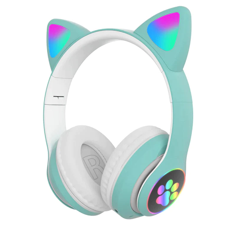Wireless Cat Ear Headphones with Microphone and LED Lights - Bluetooth Stereo Headset for Kids and Gamers