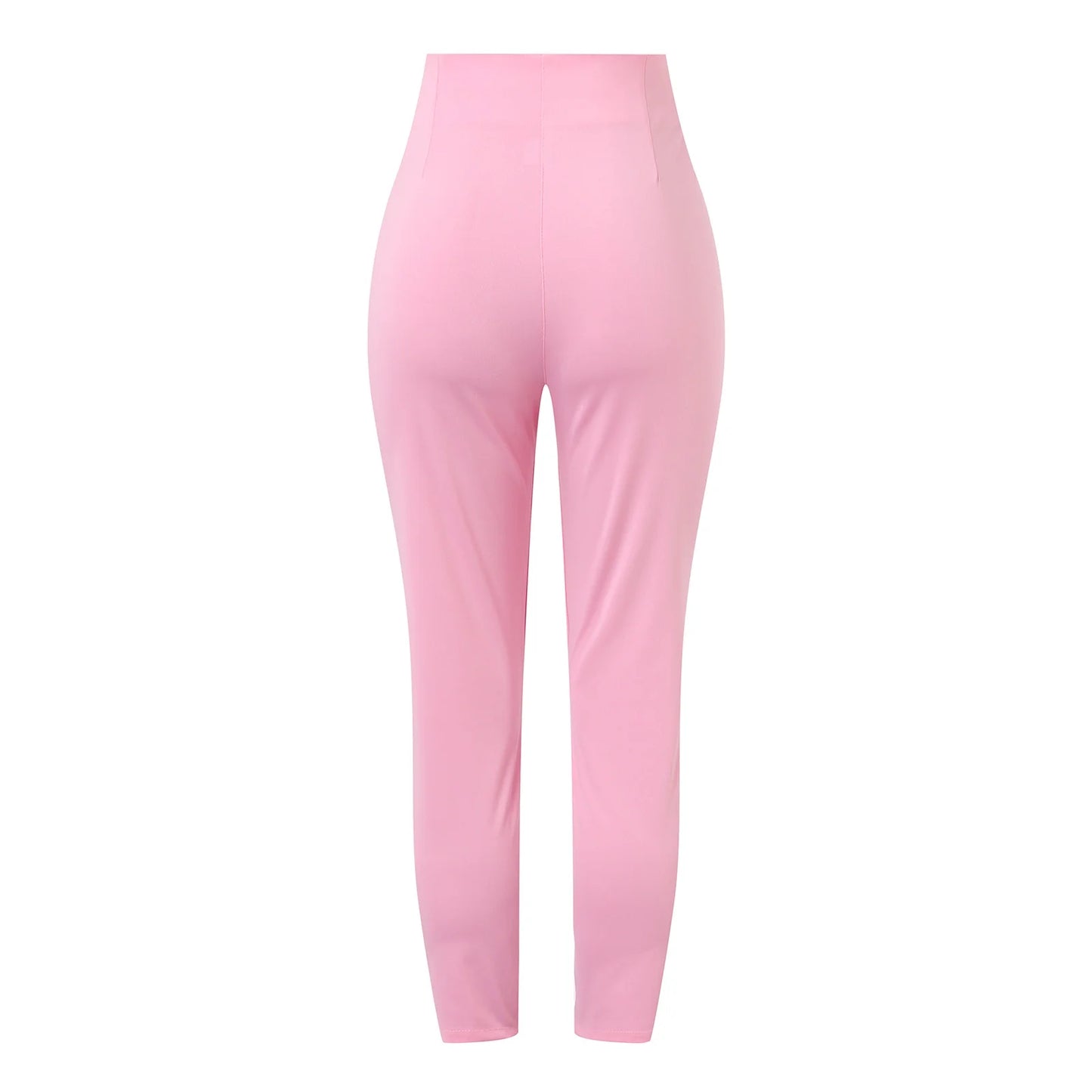 Elevate Your Business Attire with Women's High Waist Cropped Work Pants - Stylish Solid Zipper Trousers with Pockets and Comfortable Elastic Waist