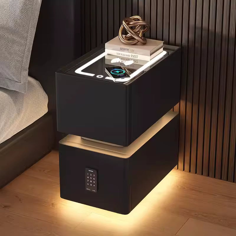 Contemporary Smart Bedside Table with Wireless Charging and Sensor Lighting