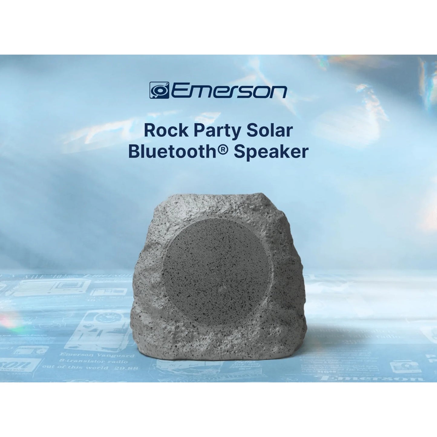 Emerson Outdoor Solar Bluetooth Speaker with Rock Design