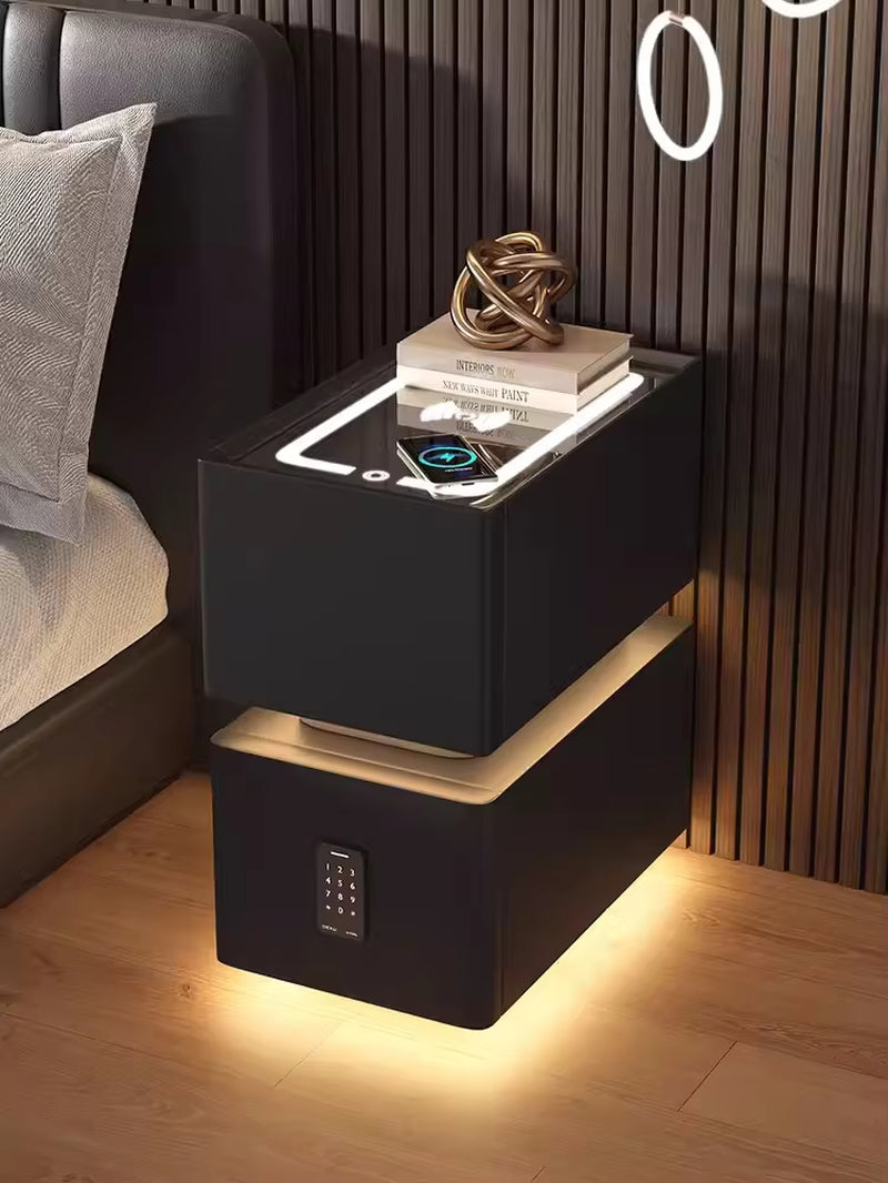Contemporary Smart Bedside Table with Wireless Charging and Sensor Lighting 