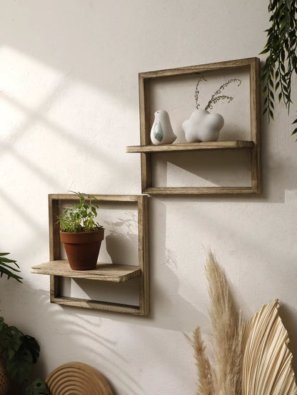 Charming Rustic Wooden Floating Shelves - Perfect Wall Storage for Any Room!