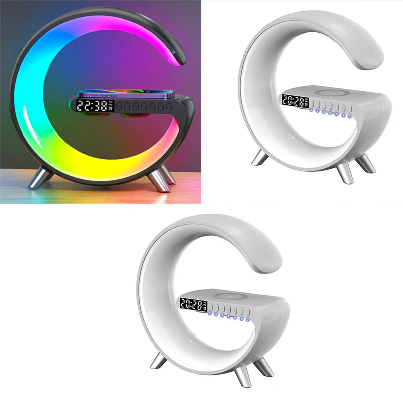 3-in-1 G-Shaped Smart LED Lamp – Wireless Charging Dock, Bluetooth Speaker & Ambient Light