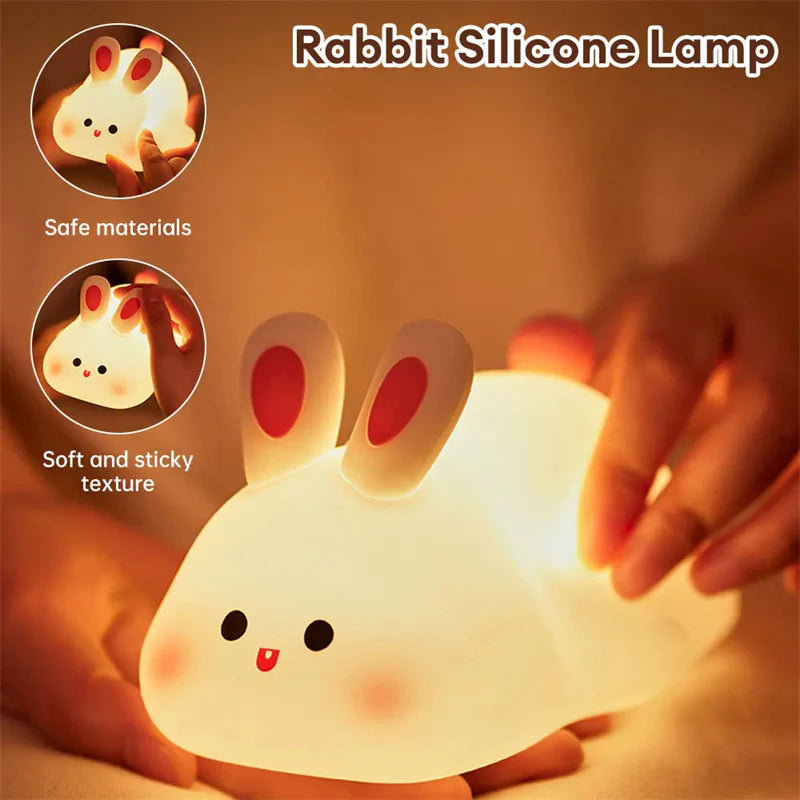 LED Touch Sensor Night Light - Cartoon Rabbit Silicone Bedside Lamp for Children's Room Decor and Gift Giving