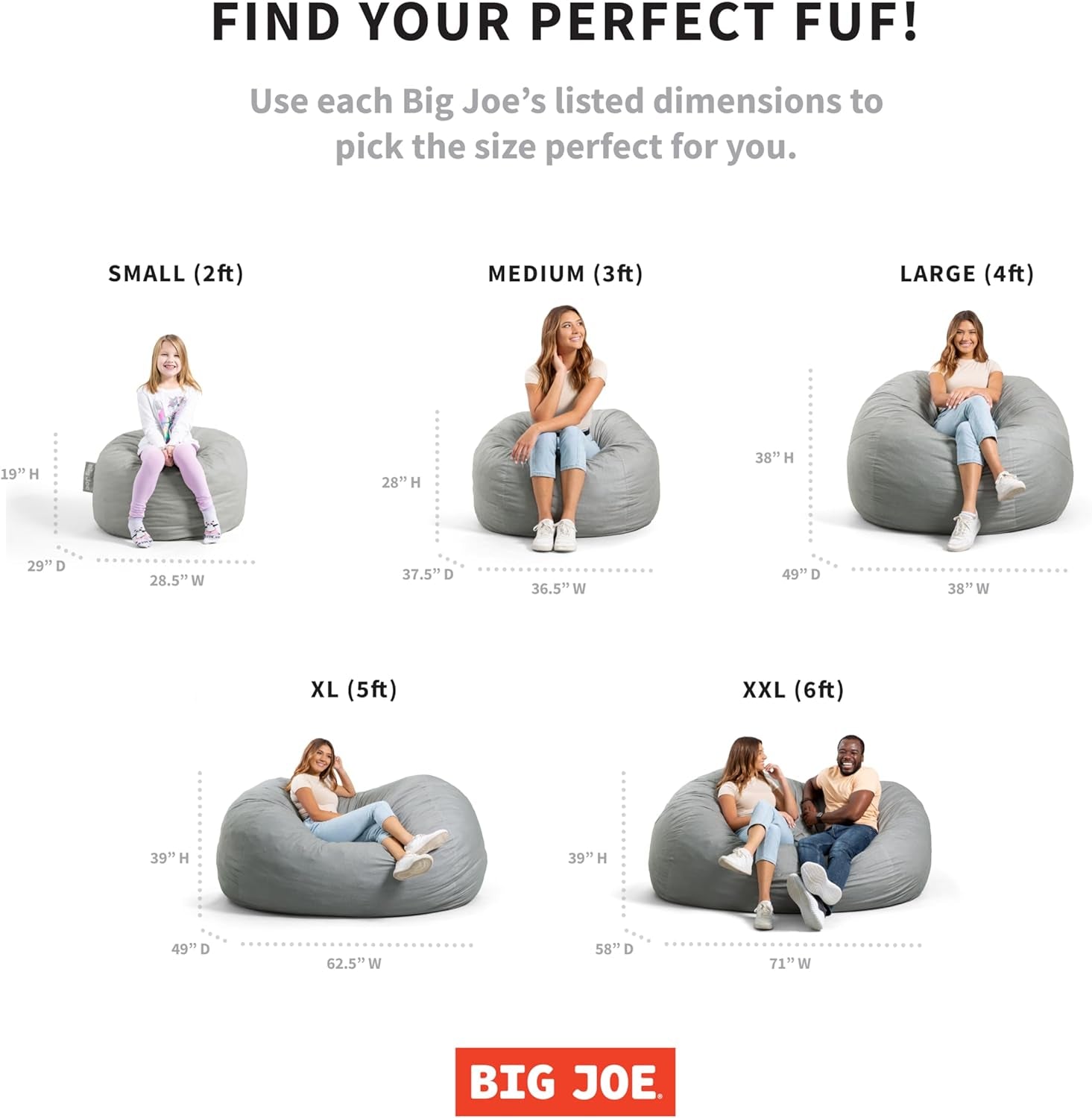 Big Joe Fuf XL Foam-Filled Bean Bag Chair with Removable Cover