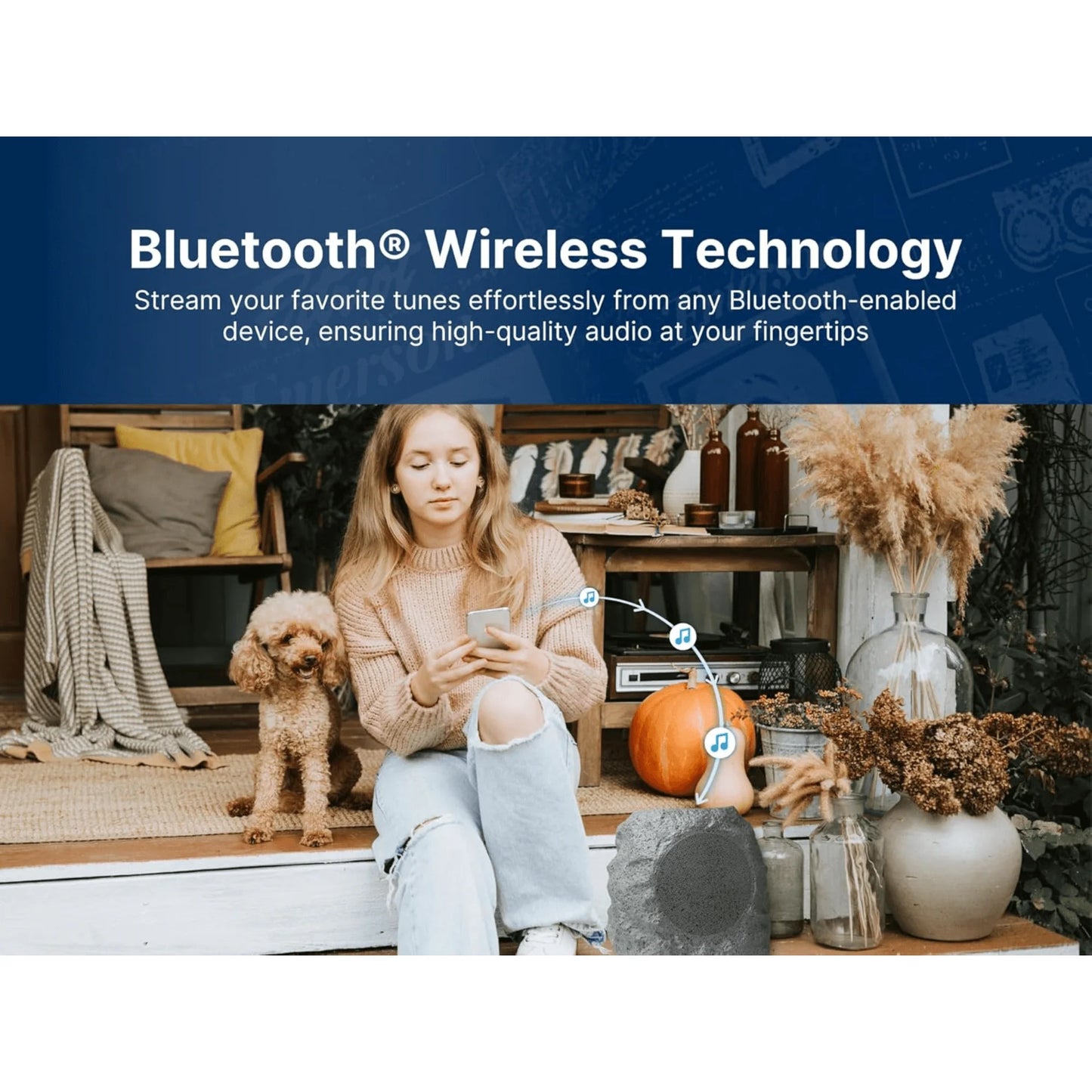 Emerson Outdoor Solar Bluetooth Speaker with Rock Design