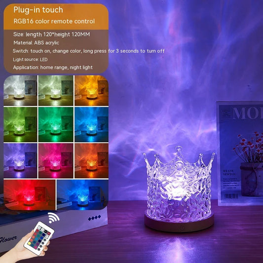 LED Water Ripple Ambient Night Light - USB Rotating Projection Crystal Table Lamp with RGB Dimming and 16 Color Options for Home Decor and Gifting