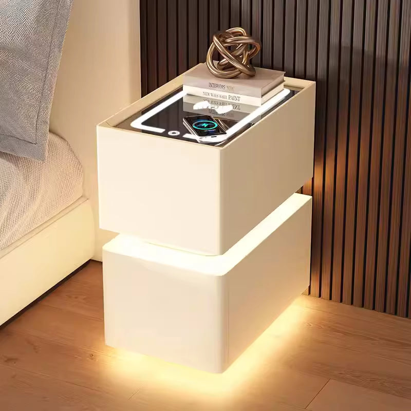 Contemporary Smart Bedside Table with Wireless Charging and Sensor Lighting 