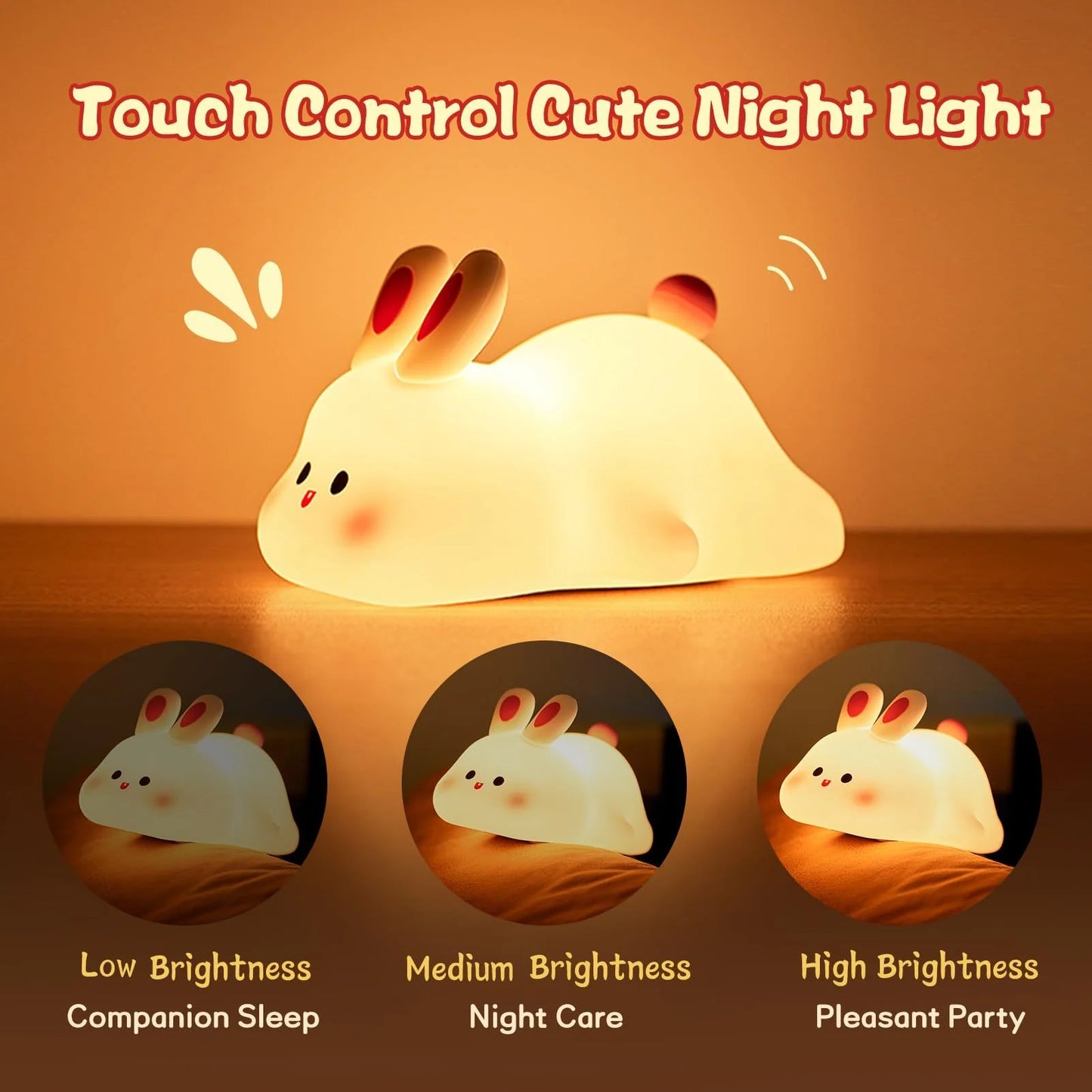 LED Touch Sensor Night Light - Cartoon Rabbit Silicone Bedside Lamp for Children's Room Decor and Gift Giving