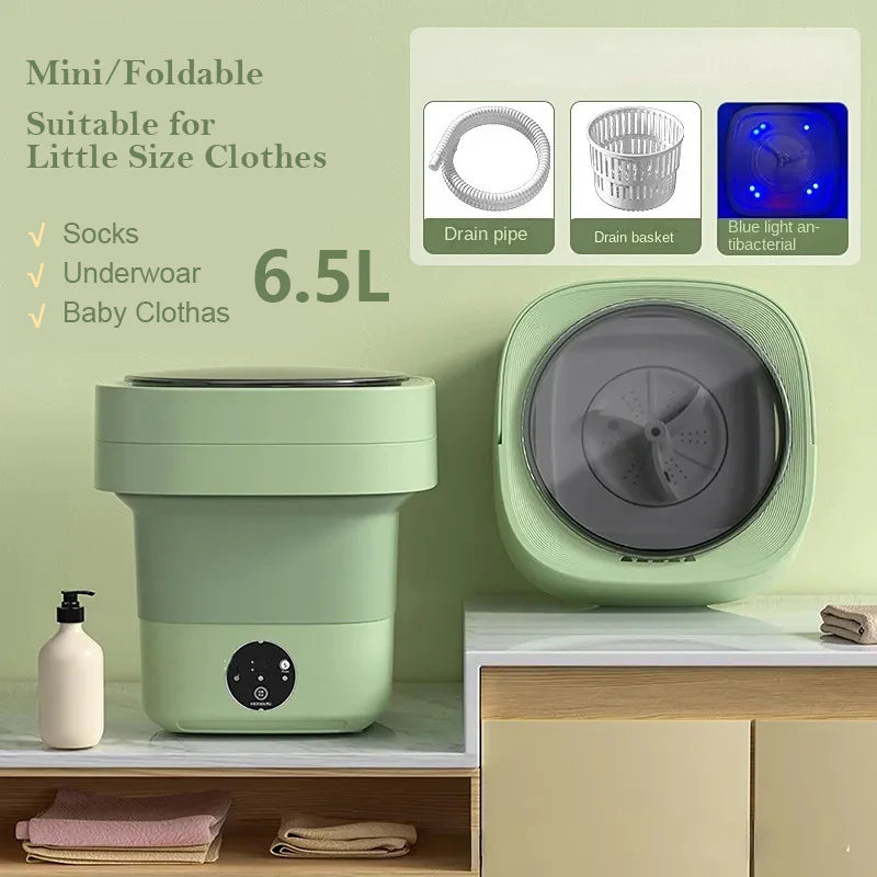Mini Foldable Washing Machine – Portable Washer with Spin Dry, 3 Wash Modes & Blue Light Sterilization
