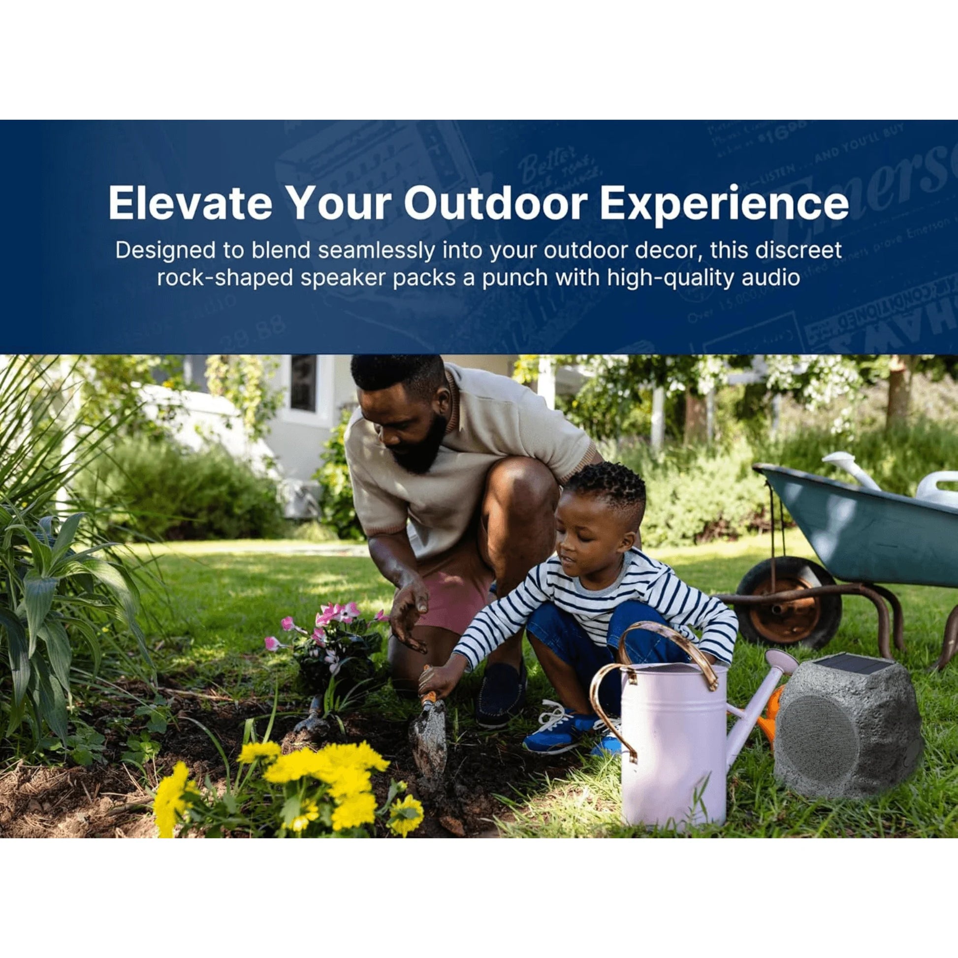 Emerson Outdoor Solar Bluetooth Speaker with Rock Design