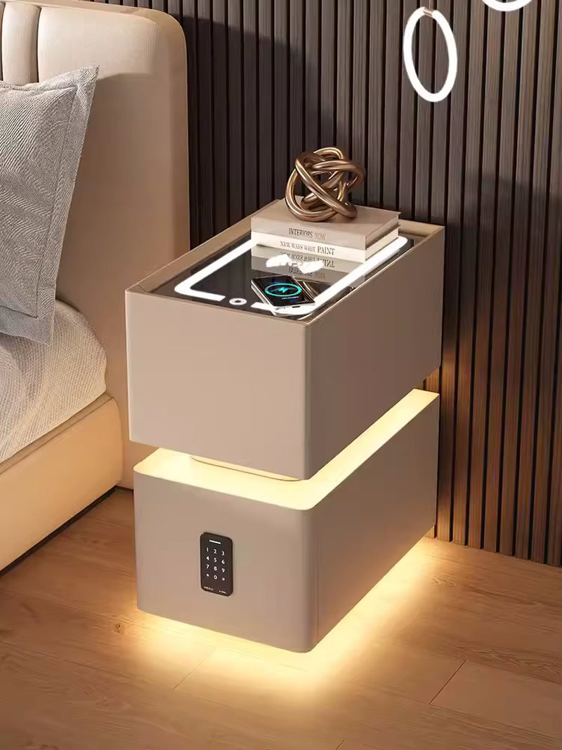 Contemporary Smart Bedside Table with Wireless Charging and Sensor Lighting 