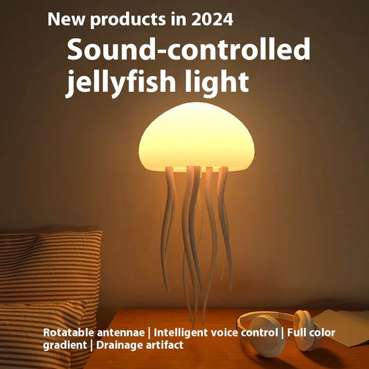 LED Jellyfish Mood Lamp - Portable Smart Night Light and Decorative Table Lamp for Home and Office Use