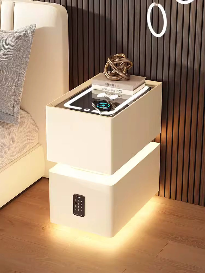 Contemporary Smart Bedside Table with Wireless Charging and Sensor Lighting 