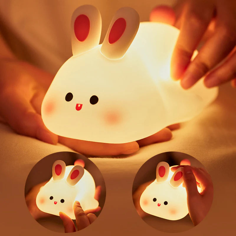 LED Touch Sensor Night Light - Cartoon Rabbit Silicone Bedside Lamp for Children's Room Decor and Gift Giving