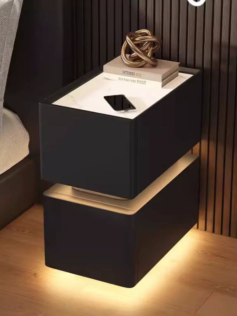 Contemporary Smart Bedside Table with Wireless Charging and Sensor Lighting 