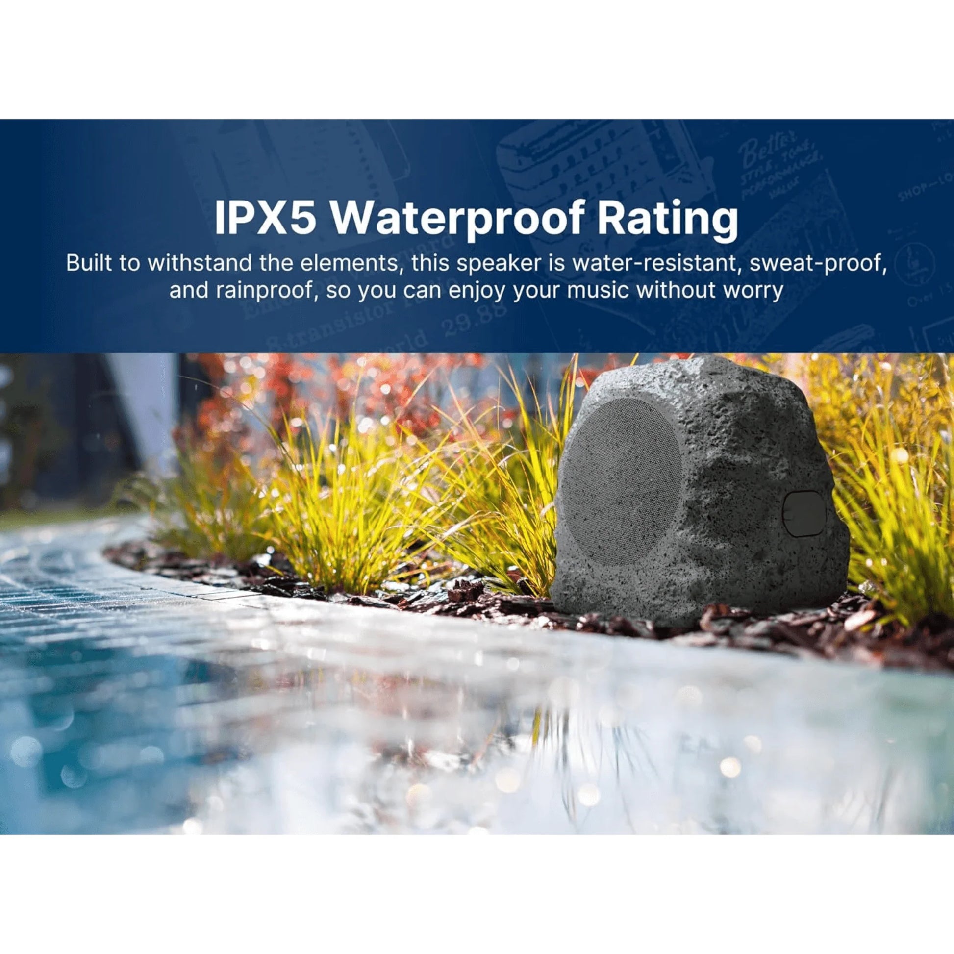 Emerson Outdoor Solar Bluetooth Speaker with Rock Design