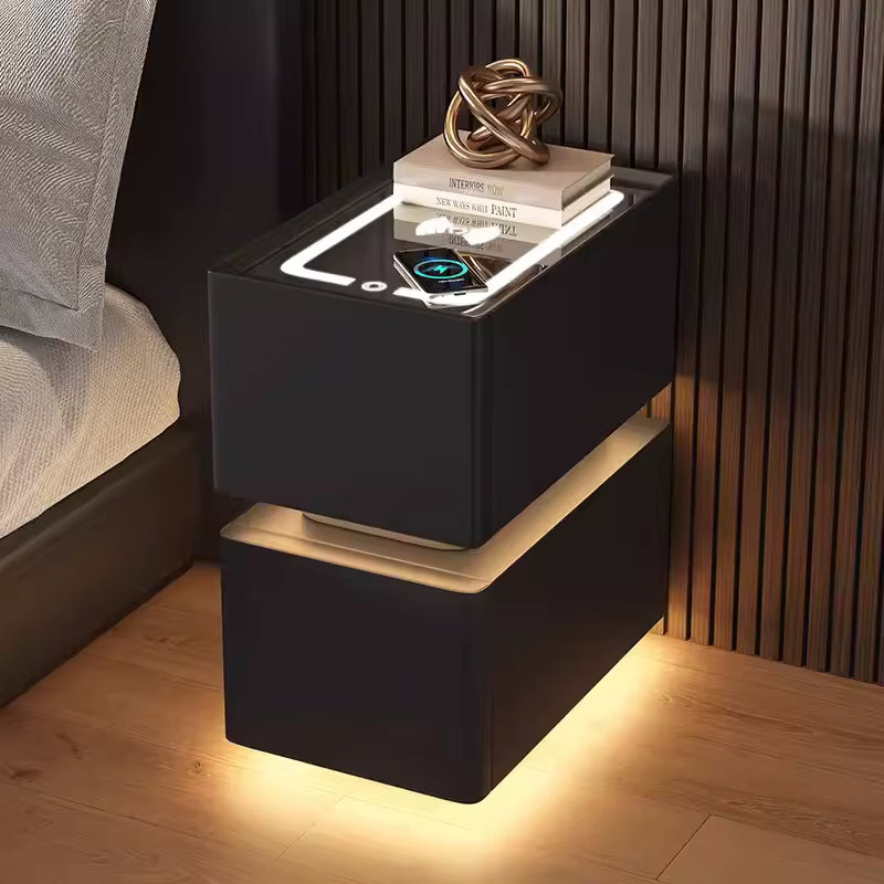 Contemporary Smart Bedside Table with Wireless Charging and Sensor Lighting 