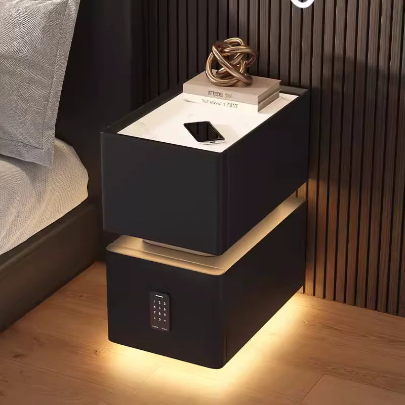 Contemporary Smart Bedside Table with Wireless Charging and Sensor Lighting 