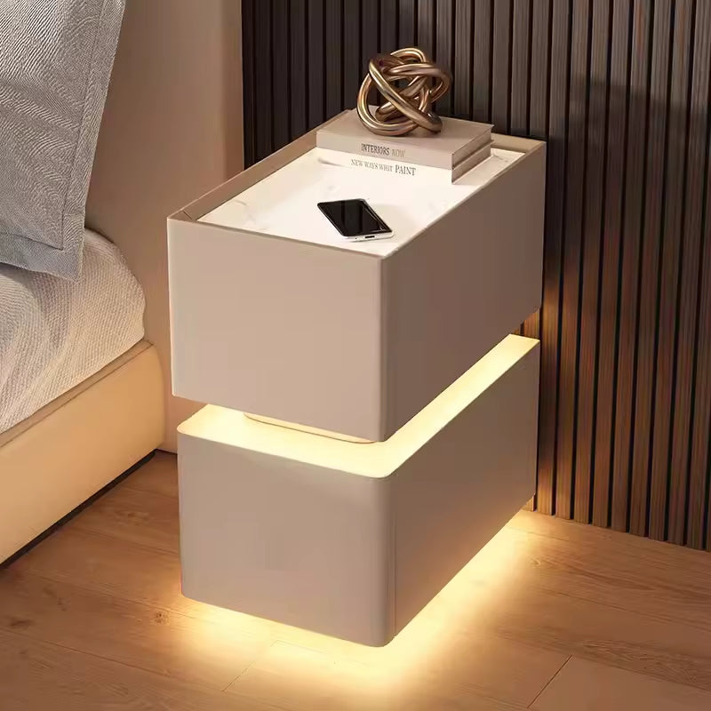 Contemporary Smart Bedside Table with Wireless Charging and Sensor Lighting 