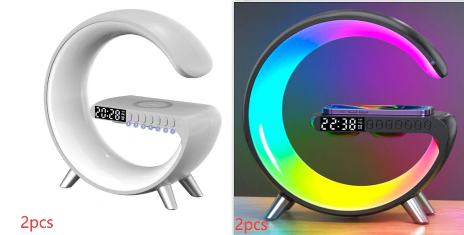 3-in-1 G-Shaped Smart LED Lamp – Wireless Charging Dock, Bluetooth Speaker & Ambient Light
