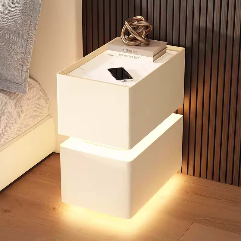 Contemporary Smart Bedside Table with Wireless Charging and Sensor Lighting 