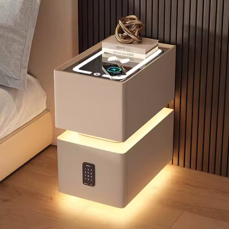 Contemporary Smart Bedside Table with Wireless Charging and Sensor Lighting 