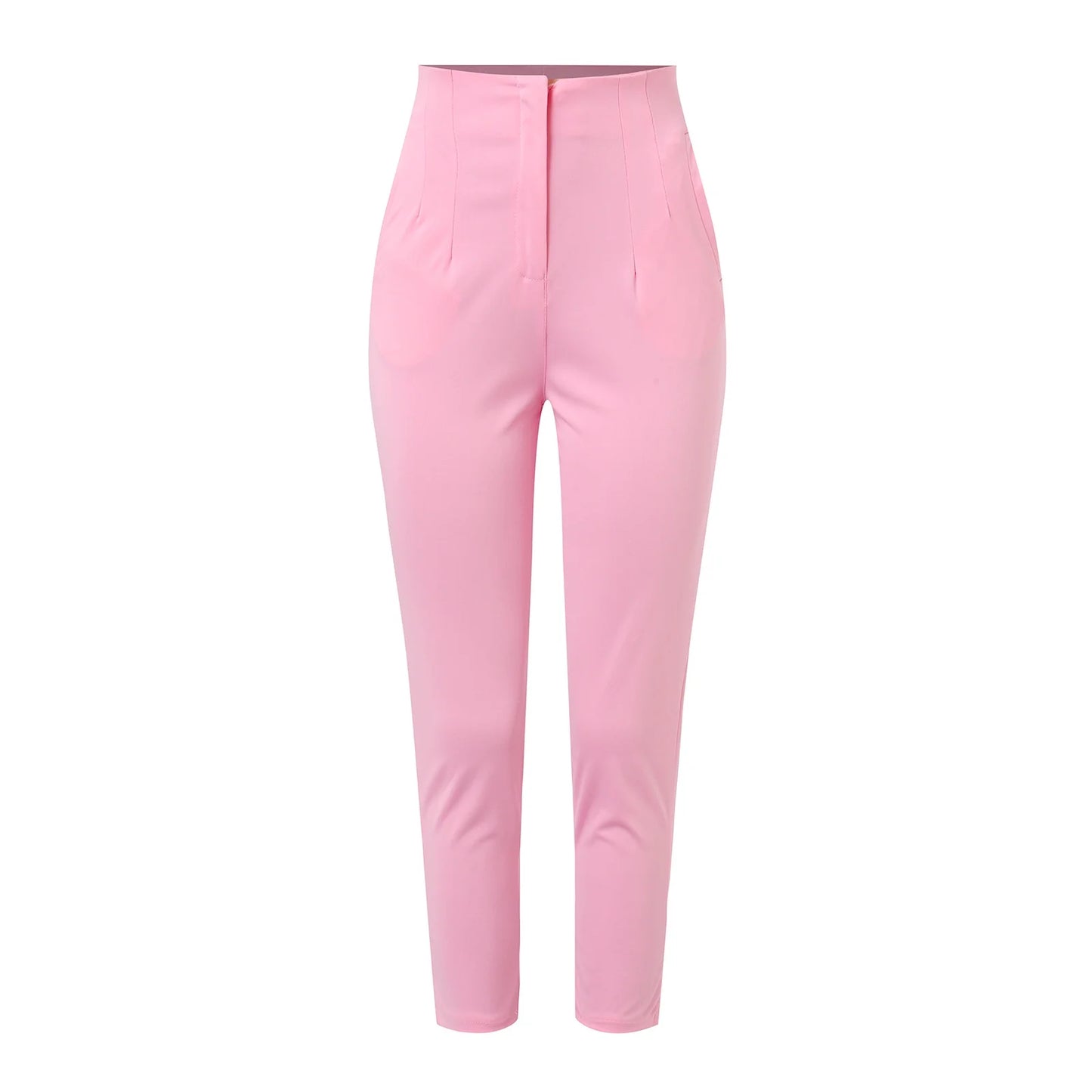 Elevate Your Business Attire with Women's High Waist Cropped Work Pants - Stylish Solid Zipper Trousers with Pockets and Comfortable Elastic Waist