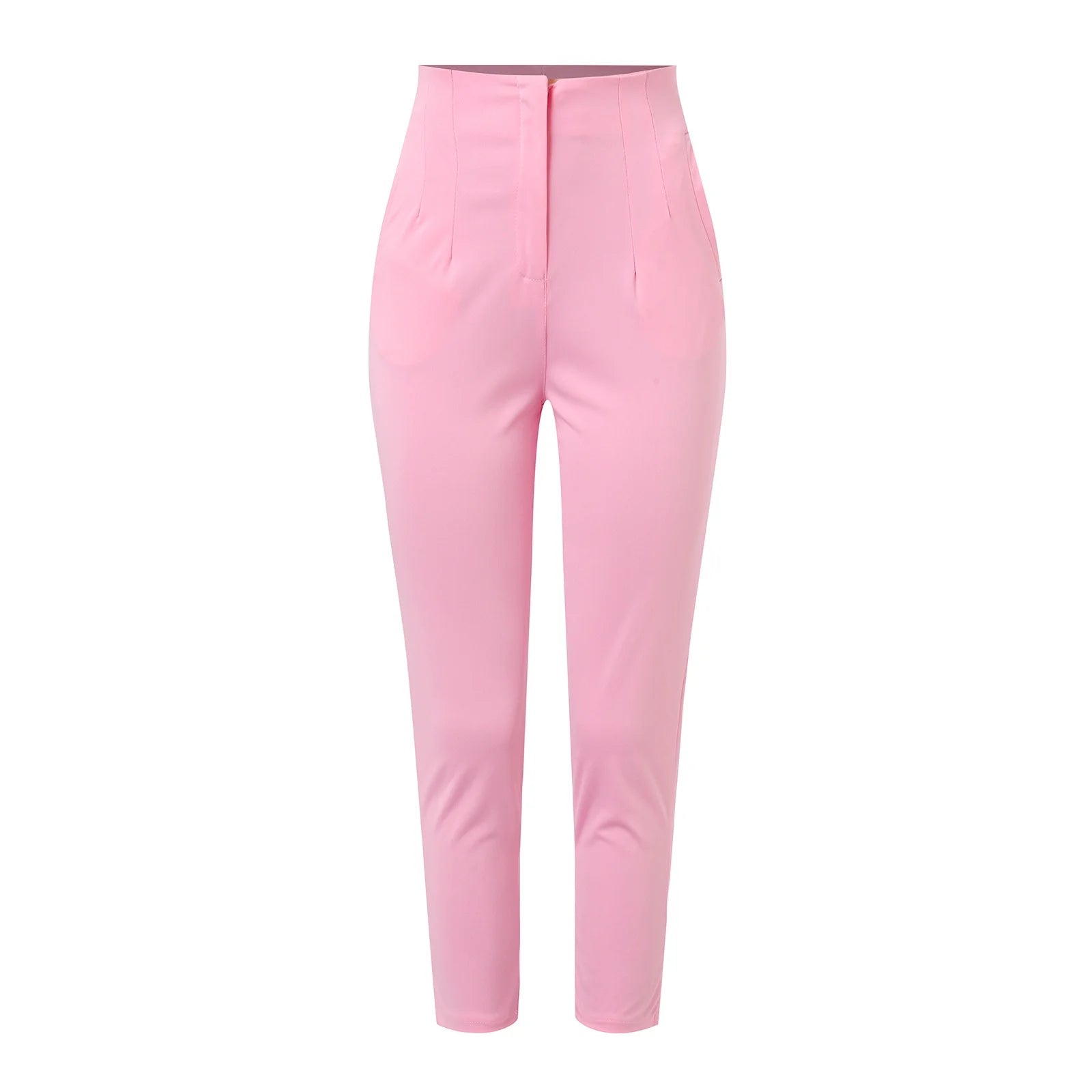 Elevate Your Business Attire with Women's High Waist Cropped Work Pants - Stylish Solid Zipper Trousers with Pockets and Comfortable Elastic Waist