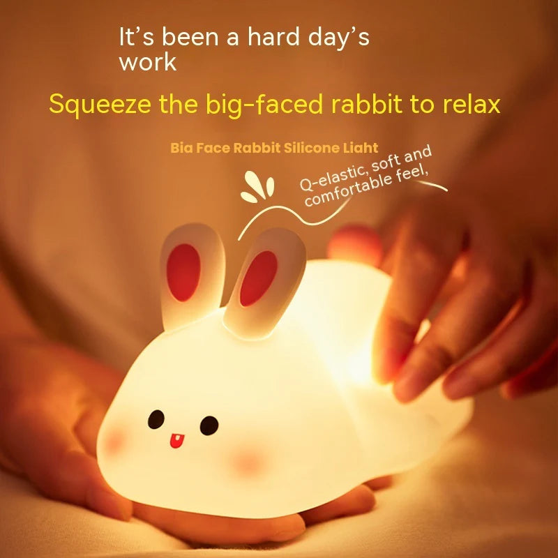 LED Touch Sensor Night Light - Cartoon Rabbit Silicone Bedside Lamp for Children's Room Decor and Gift Giving