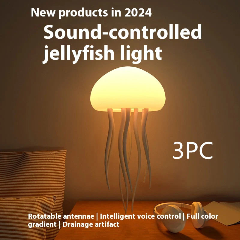 LED Jellyfish Mood Lamp - Portable Smart Night Light and Decorative Table Lamp for Home and Office Use