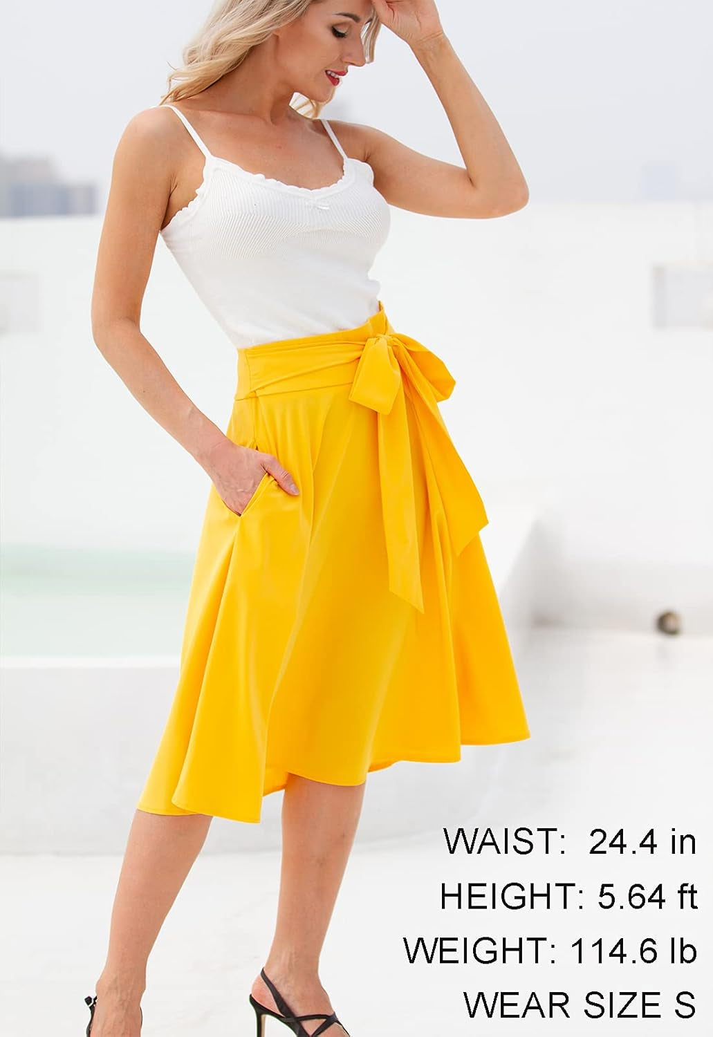 Women's High Waist A-Line Midi Skirt with Pockets - Vintage Flared Skater Design