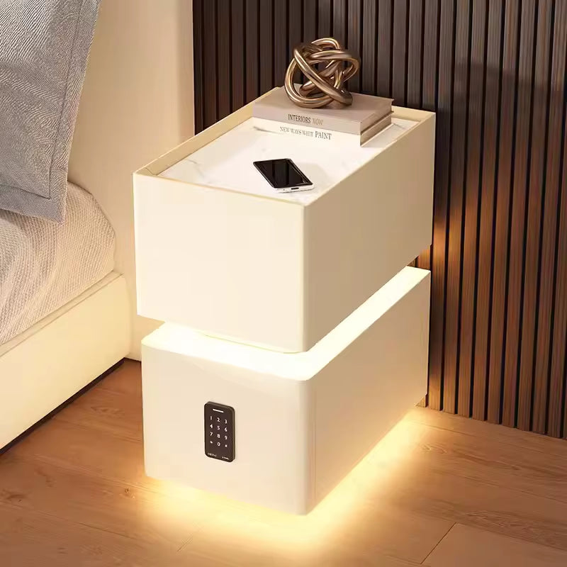 Contemporary Smart Bedside Table with Wireless Charging and Sensor Lighting 