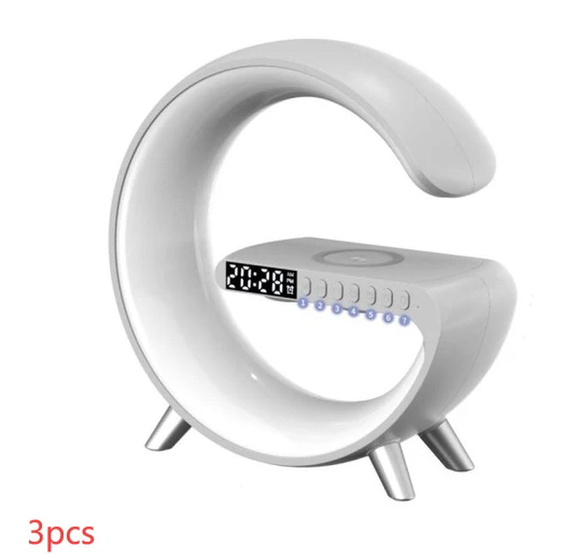 3-in-1 G-Shaped Smart LED Lamp – Wireless Charging Dock, Bluetooth Speaker & Ambient Light