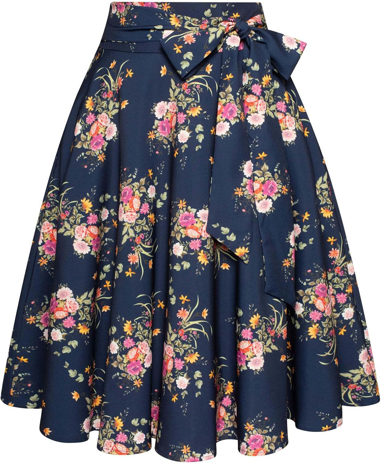 Women's High Waist A-Line Midi Skirt with Pockets - Vintage Flared Skater Design