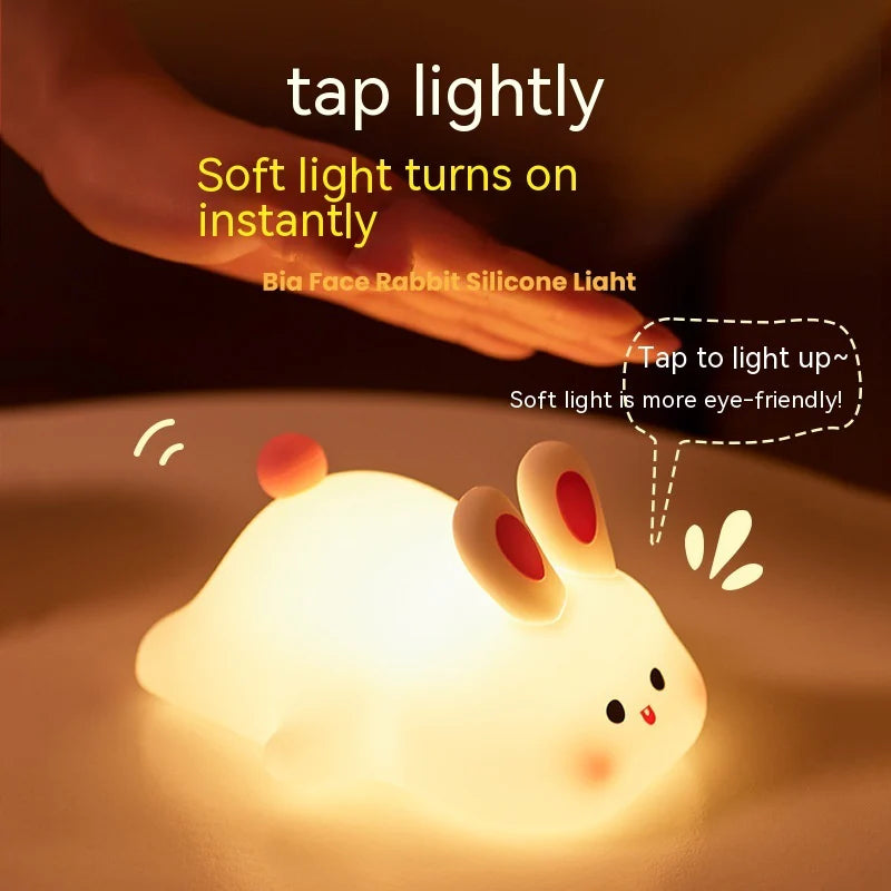 LED Touch Sensor Night Light - Cartoon Rabbit Silicone Bedside Lamp for Children's Room Decor and Gift Giving