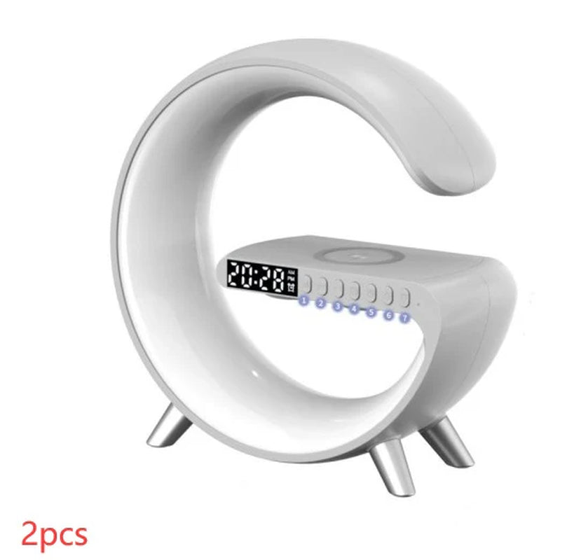 3-in-1 G-Shaped Smart LED Lamp – Wireless Charging Dock, Bluetooth Speaker & Ambient Light