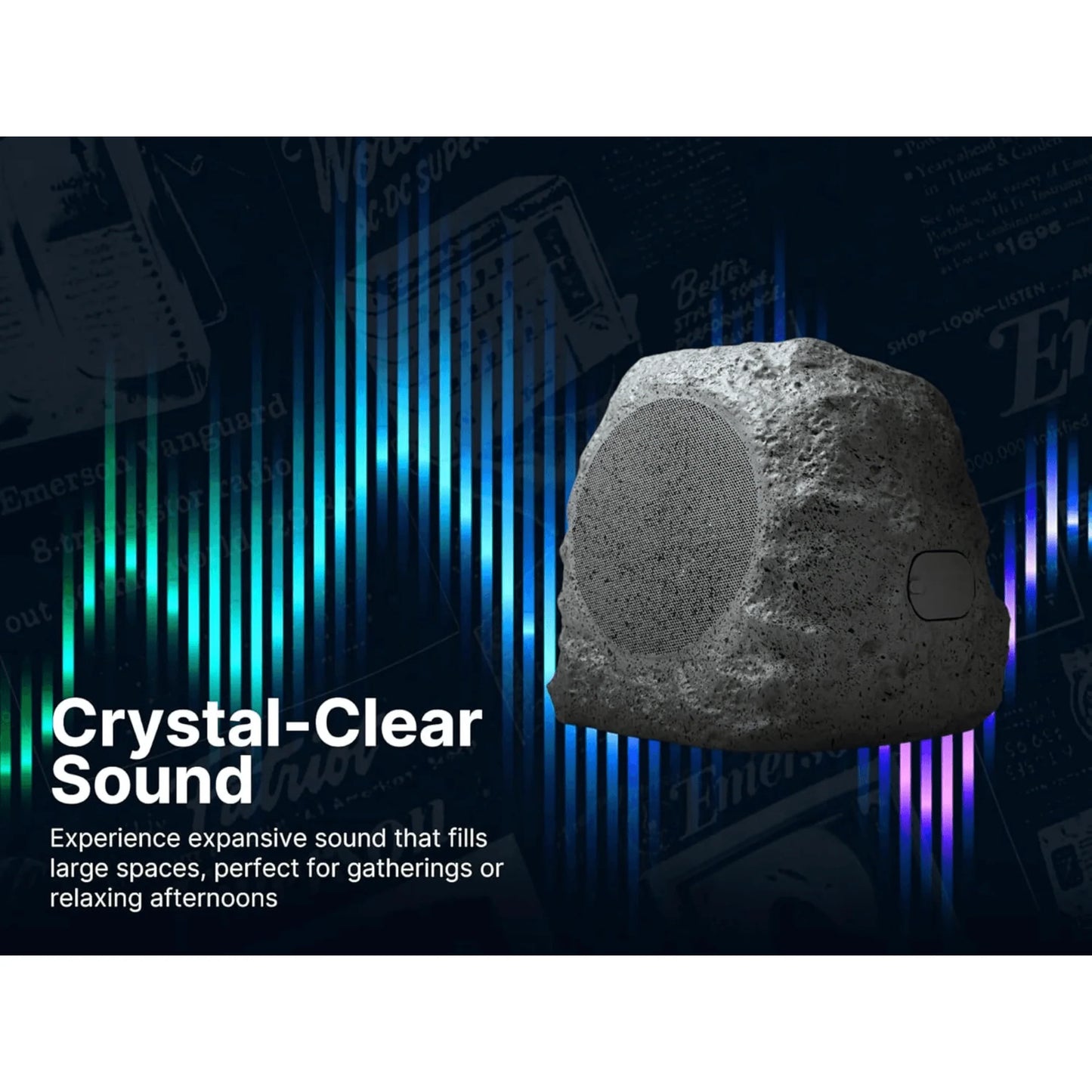 Emerson Outdoor Solar Bluetooth Speaker with Rock Design