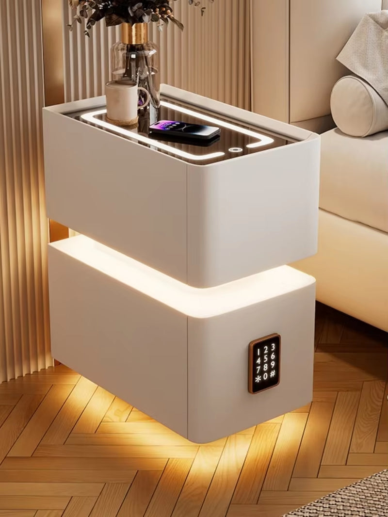 Contemporary Smart Bedside Table with Wireless Charging and Sensor Lighting 