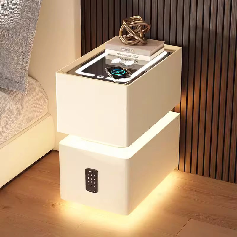 Contemporary Smart Bedside Table with Wireless Charging and Sensor Lighting 