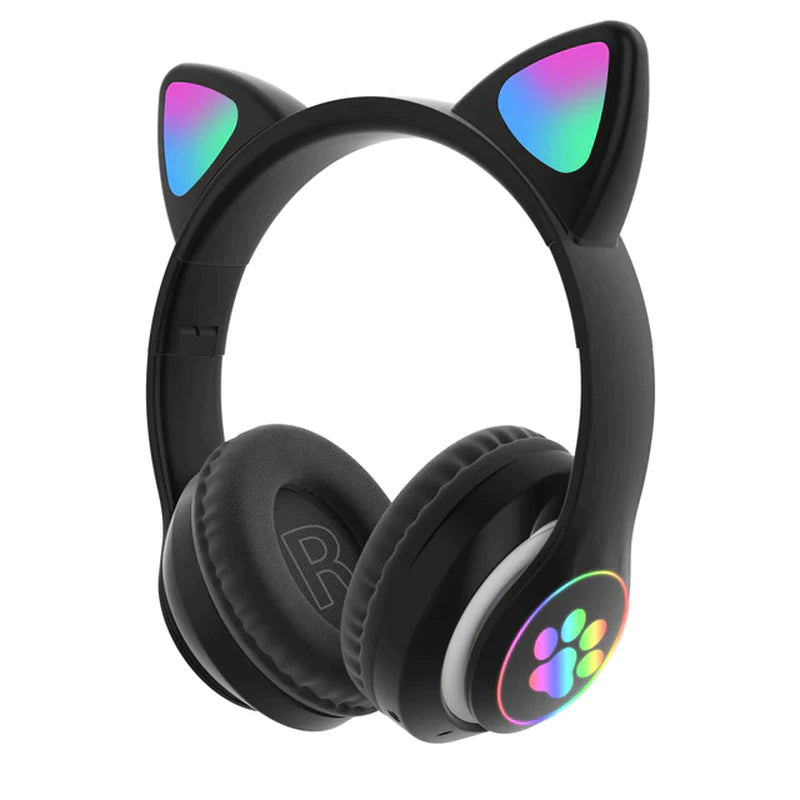Wireless Cat Ear Headphones with Microphone and LED Lights - Bluetooth Stereo Headset for Kids and Gamers
