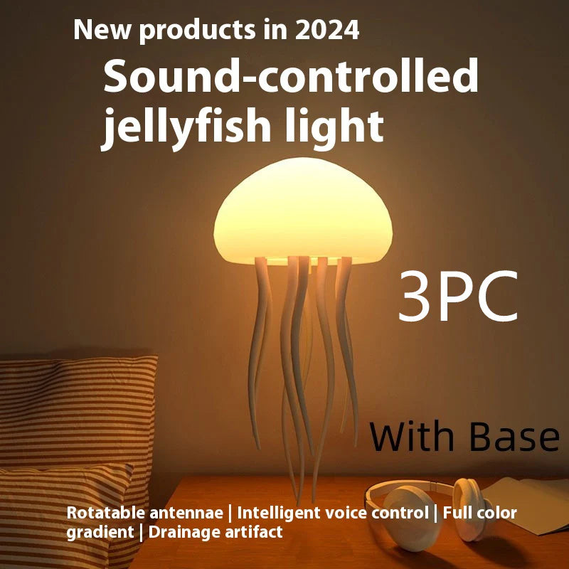 LED Jellyfish Mood Lamp - Portable Smart Night Light and Decorative Table Lamp for Home and Office Use