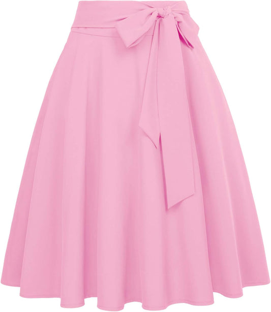 Women's High Waist A-Line Midi Skirt with Pockets - Vintage Flared Skater Design