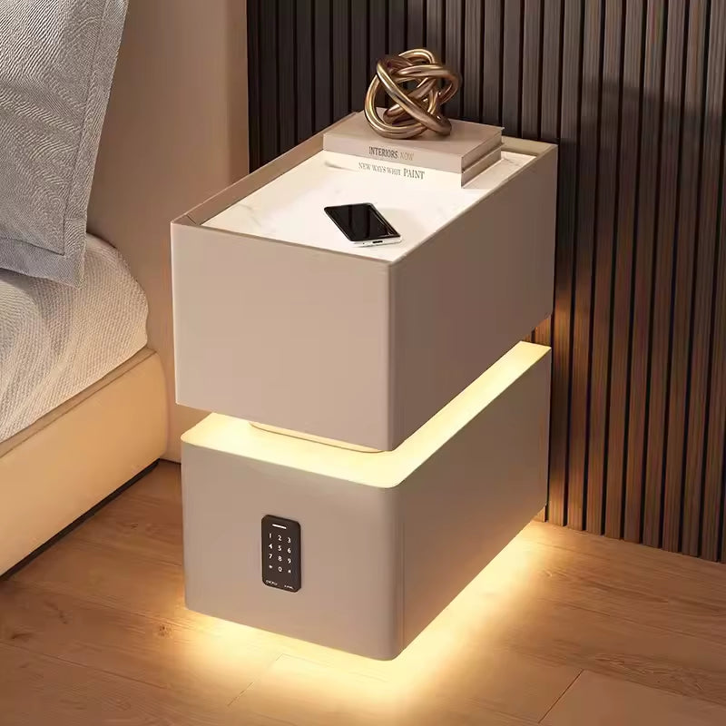 Contemporary Smart Bedside Table with Wireless Charging and Sensor Lighting 