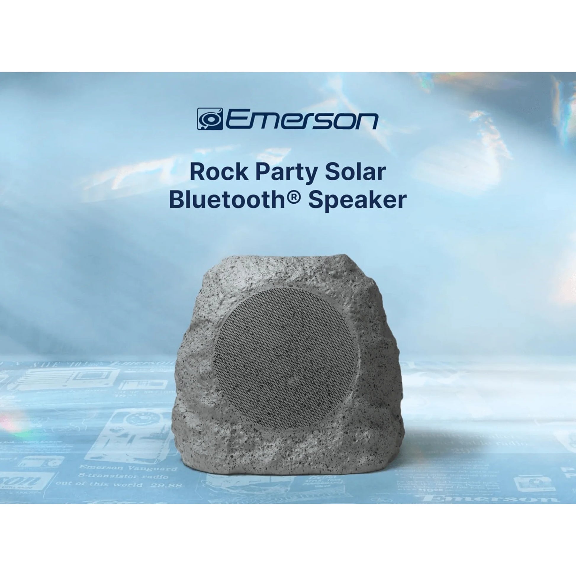 Emerson Outdoor Solar Bluetooth Speaker with Rock Design