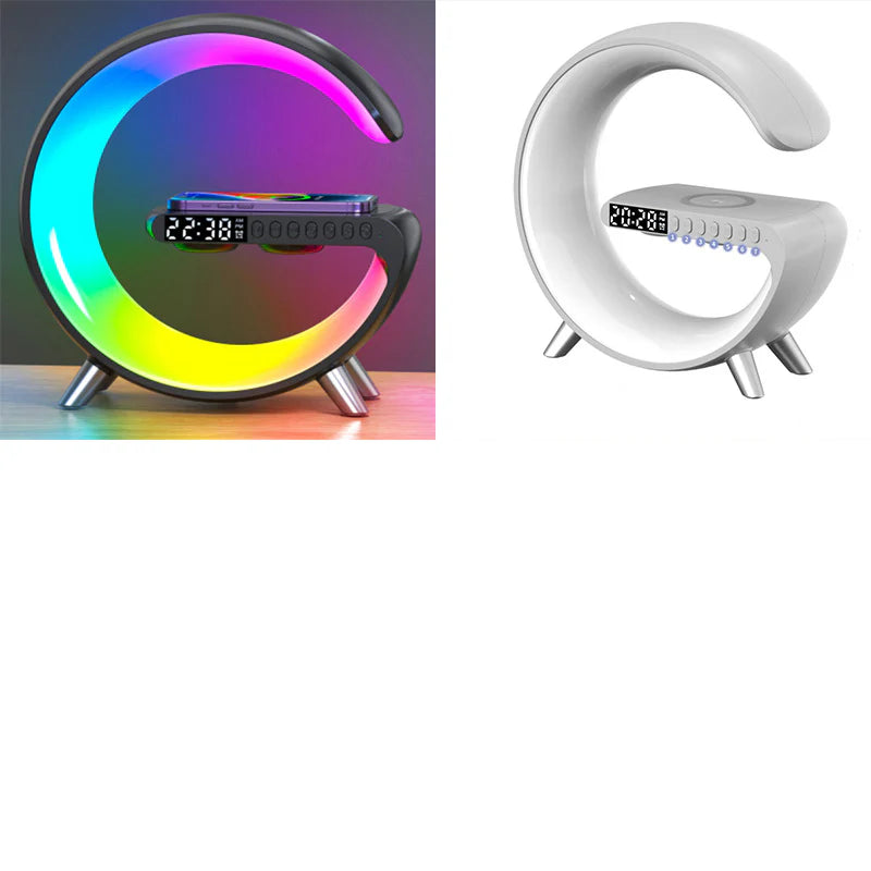 3-in-1 G-Shaped Smart LED Lamp – Wireless Charging Dock, Bluetooth Speaker & Ambient Light